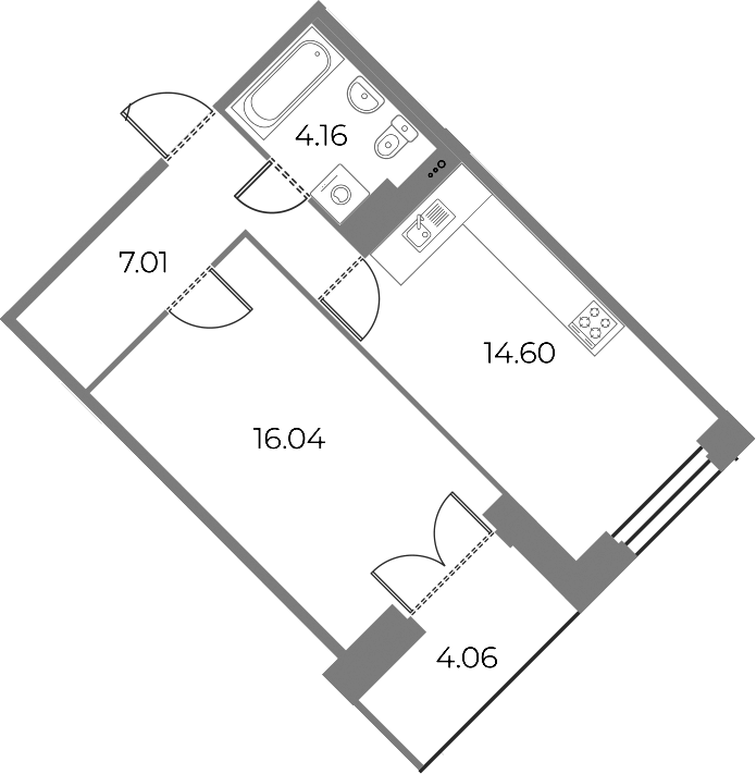 1-комнатная квартира 43.84 м², 20/20 эт., ЖК «Огни Залива»